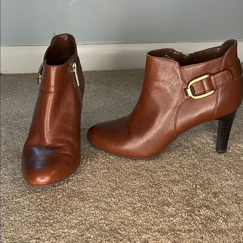Bandolino Brown Ankle Boots with Gold Buckle